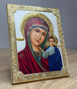 Казанская БМ, икона прямоугольная без рамки, античная 160х210