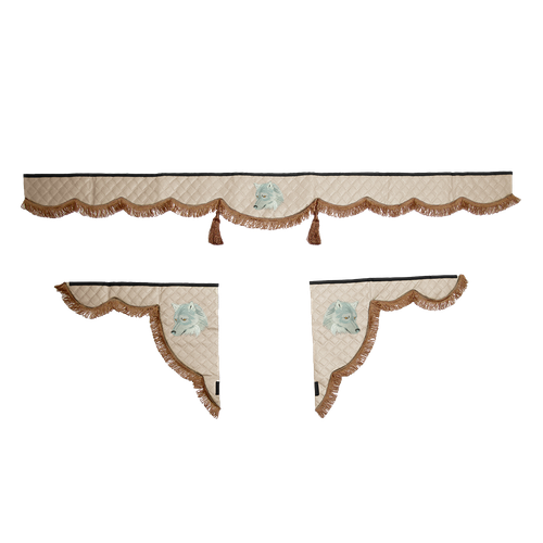 Ламбрекен с косынками универсальные стеганые Волк (экокожа, бежевый, коричневые кисточки)