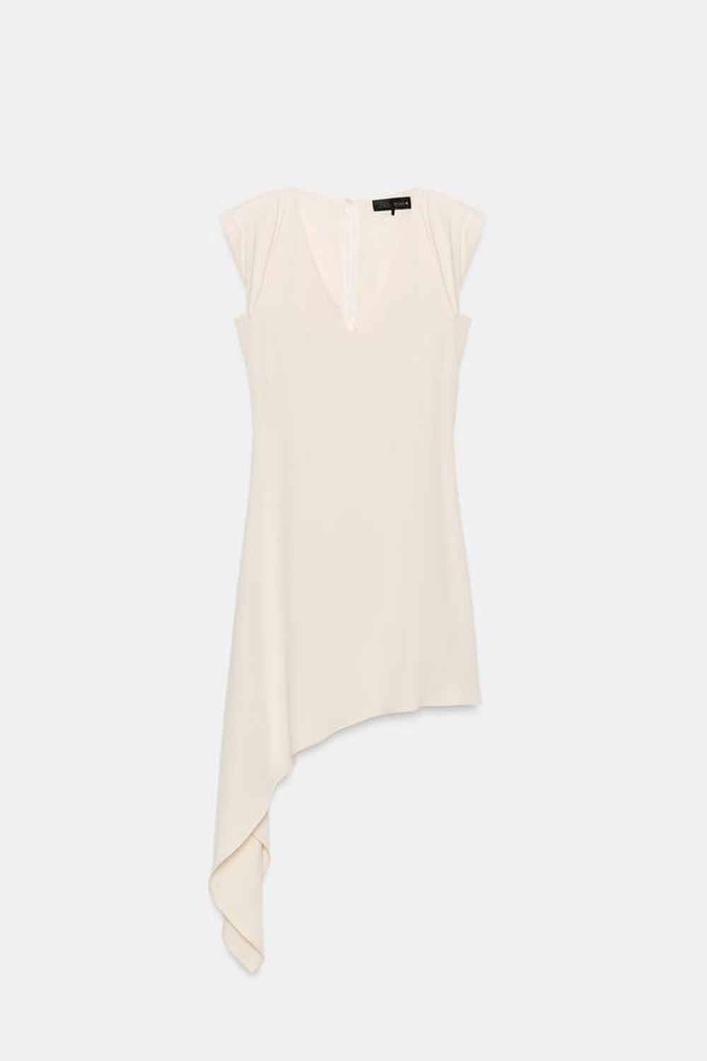 ZARA КОРОТКОЕ АСИММЕТРИЧНОЕ ПЛАТЬЕ С ПОДПЛЕЧНИКАМИ, ЭКРЮ