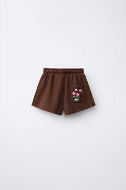 ZARA ШОРТЫ С ПРИНТОМ «КАПИБАРА CAPYFUN ©», КОРИЧНЕВЫЙ