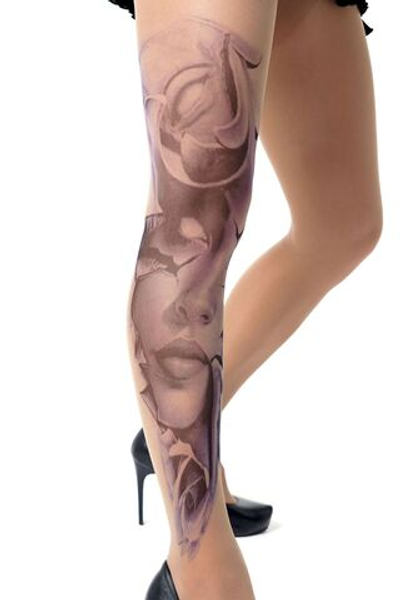 Колготки +size с принтом в виде призрачного женского лица (Размер: XL-XXL-XXXL) (Цвет: бежевый)