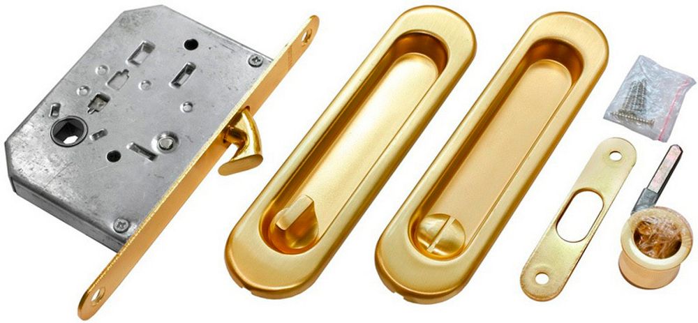 Ручка для раздвижных дверей MORELLI MHS150 WC SG матовое золото фиксатор