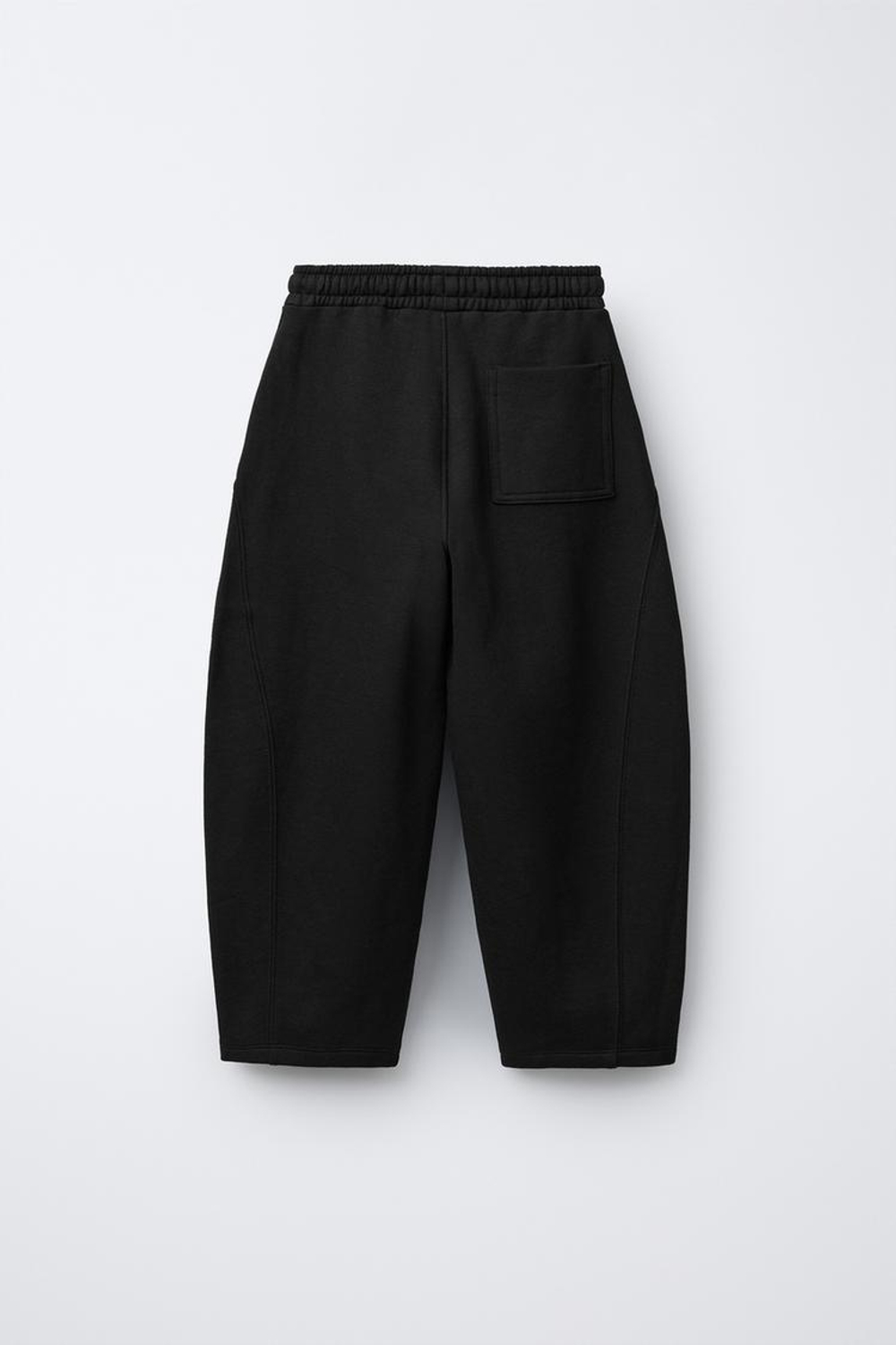 ZARA БРЮКИ BARREL ИЗ МЯГКОЙ ТКАНИ С НАШИВКОЙ, ЧЕРНЫЙ