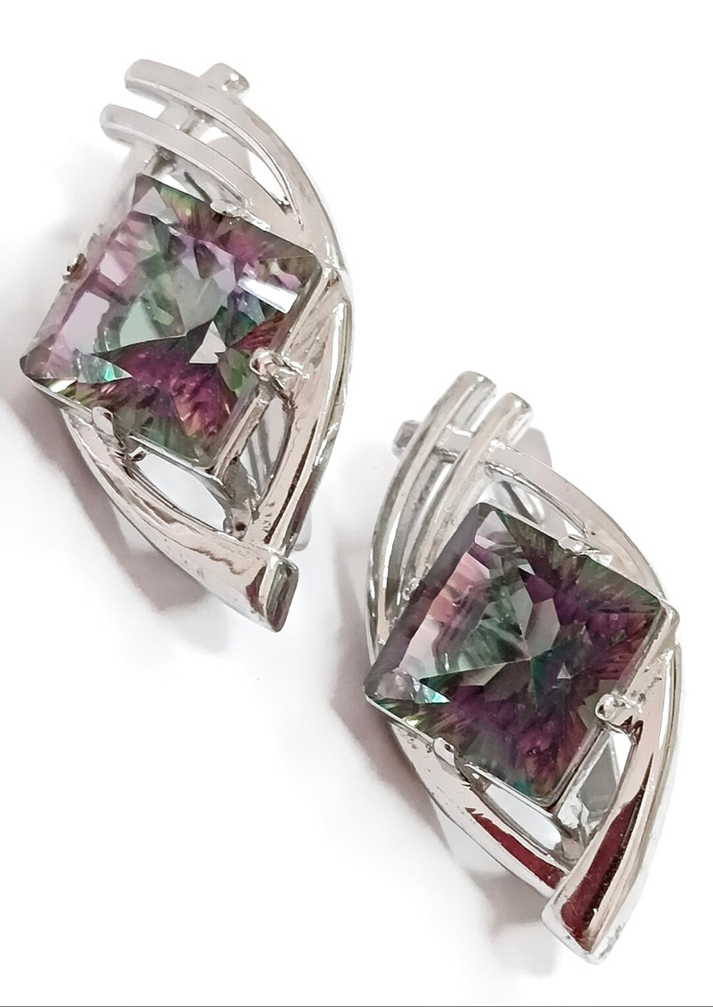 Ювелирные серьги из серебра,вставка мистический кварц