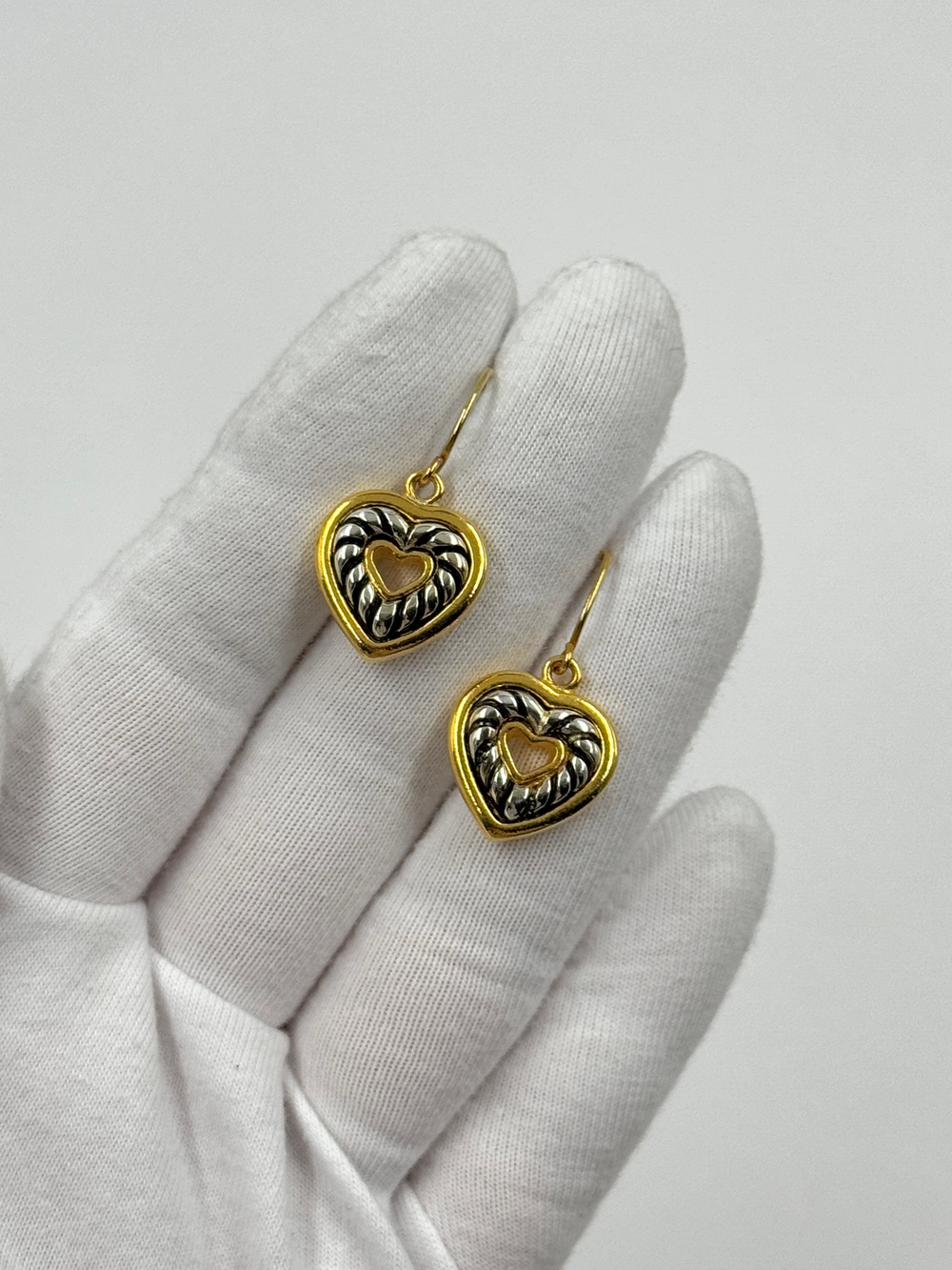 Серьги Сердечки биколор