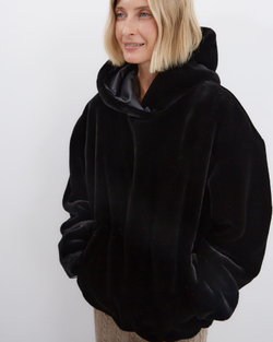 Анорак из искусственного меха стриженной норки черный