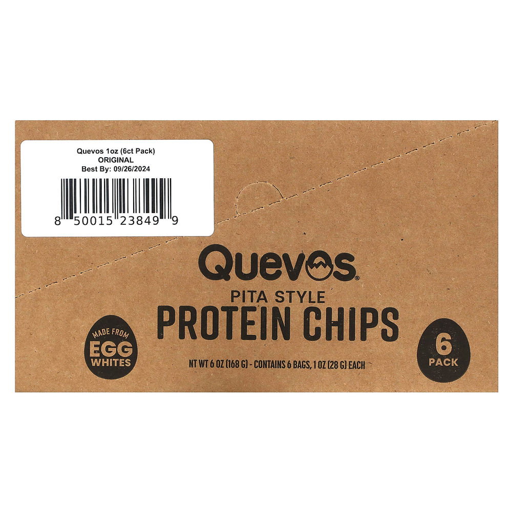 Quevos, протеиновые чипсы с питой, оригинальный вкус, 6 пакетиков по 28 г (1 унции)