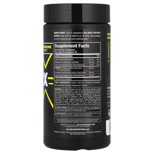 ALLMAX, TestoFX Sport, формула для поддержки тестостерона, 80 капсул