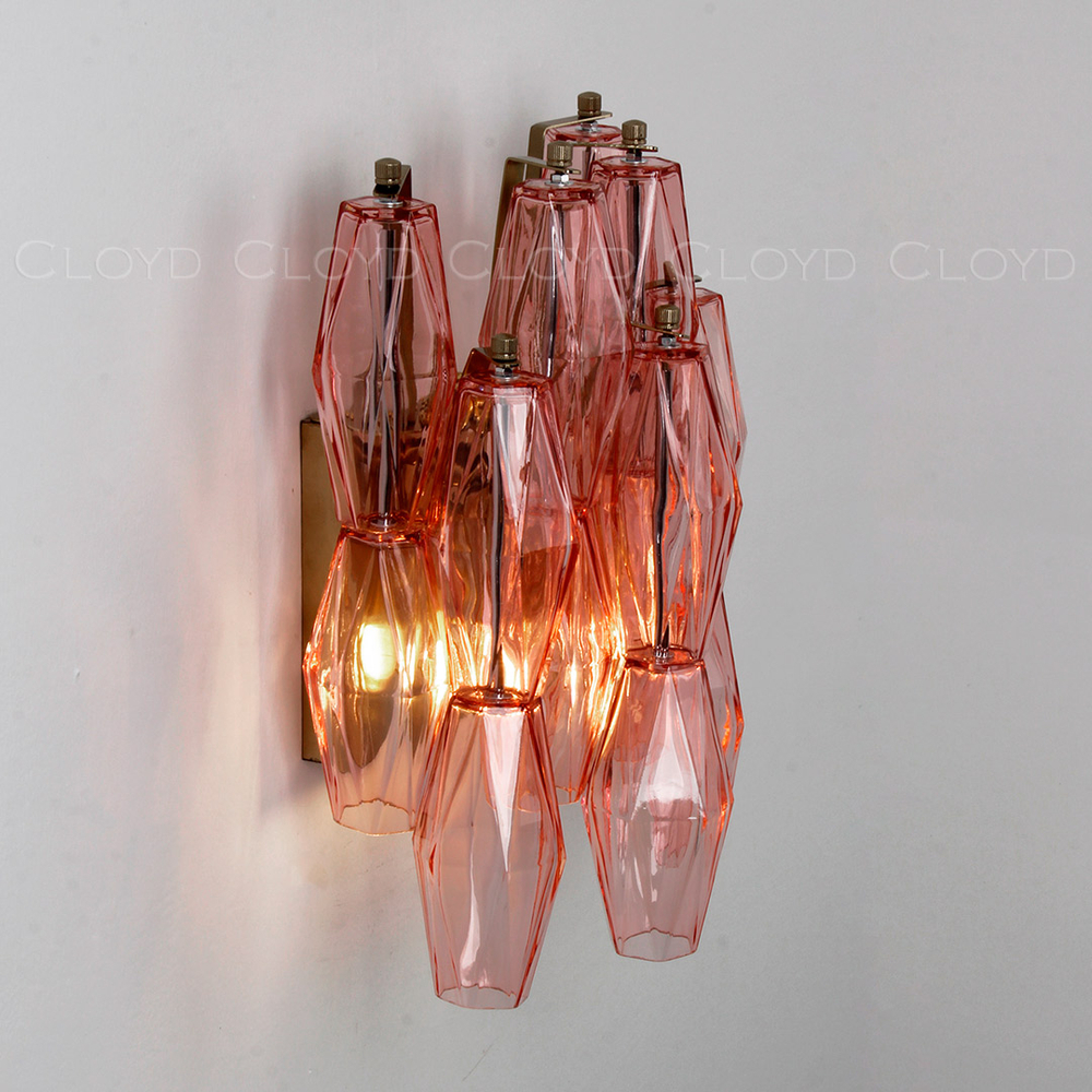 Бра Cloyd CALCUTTA W1 / выс. 37 см - латунь - розов.стекло (арт.20486)