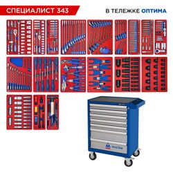 МАСТАК (52-07343B) Набор инструментов 343 предмета, "СПЕЦИАЛИСТ 343", в синей тележке