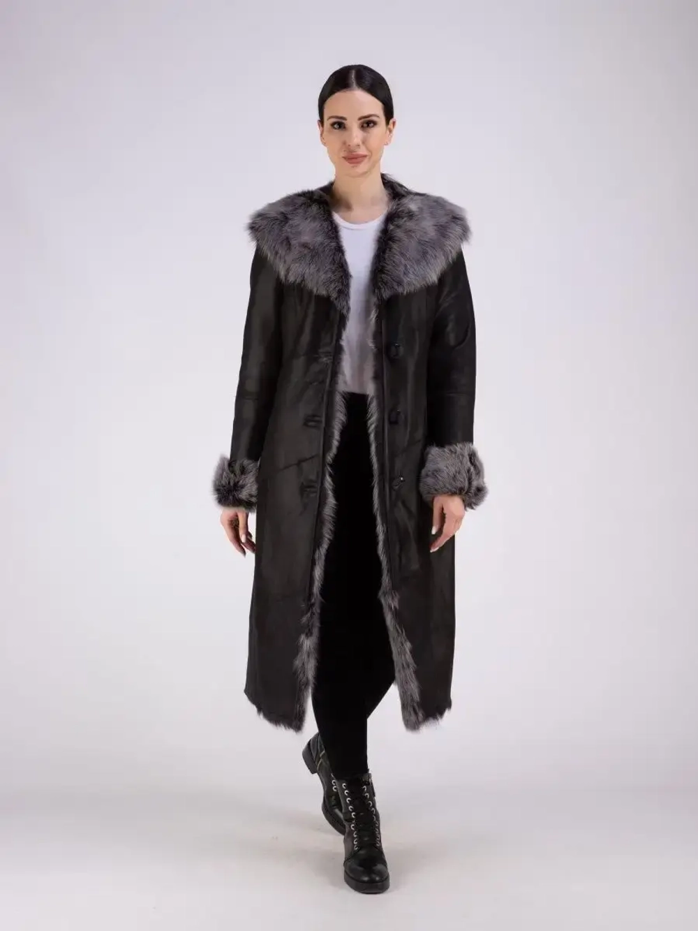 Дубленка натуральная с капюшоном длинная Турция