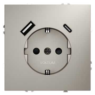 Розетка встраиваемая VOLTUM S70 с заземлением и защитными шторками, 16А, с USB, A+С, (кашемир)
