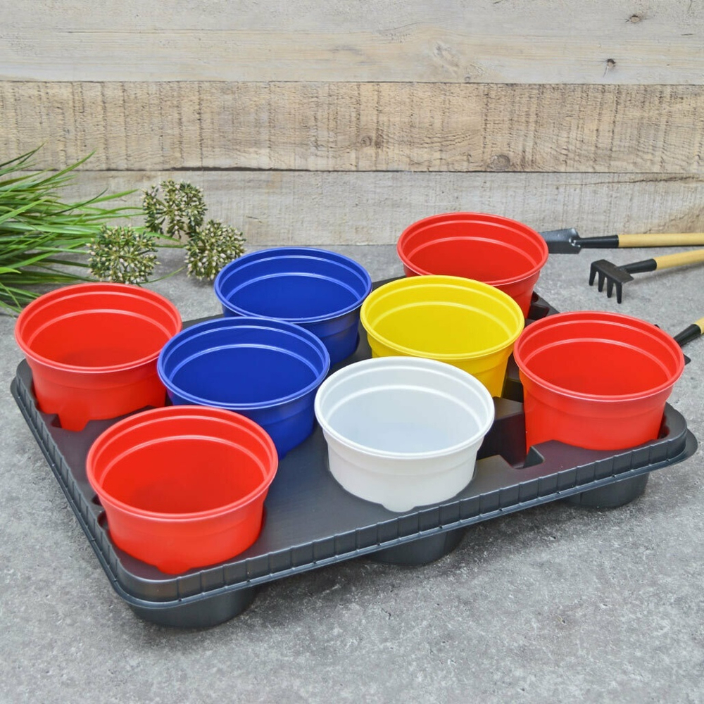 Набор для рассады: 8 круглых цветных горшков на поддоне