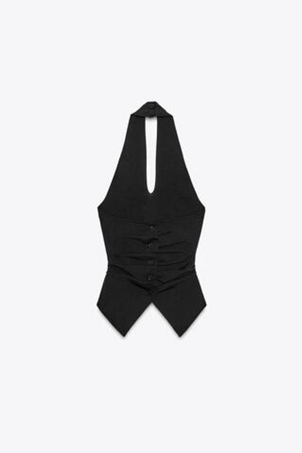 ZARA ТОП ХАЛТЕР С ТЕКСТУРНЫМИ СБОРКАМИ, ЧЕРНЫЙ