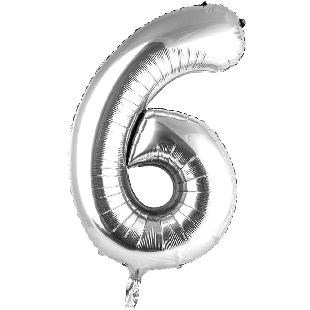Шар фольгированный Цифра 6 102 см (Серебряный)