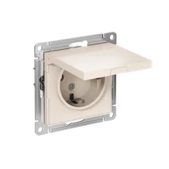 Розетка 1-м СП AtlasDesign 16А IP20 с заземл. защ. шторки с крышкой механизм беж. SE ATN000246