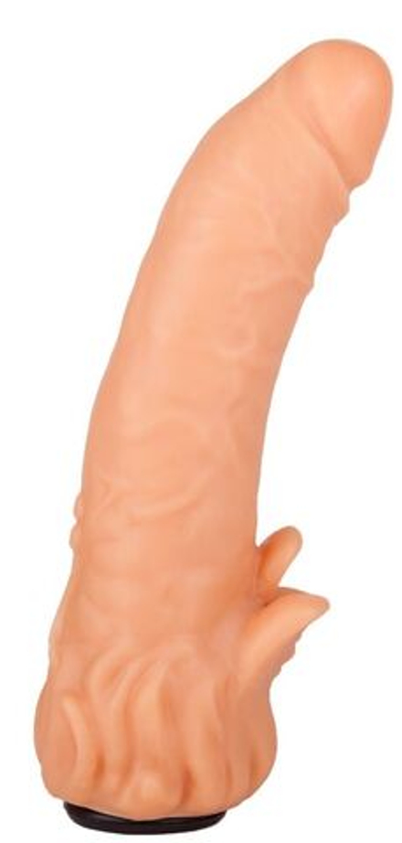 Телесная гелевая насадка-фаллос с клиторальными лепестками - 18,5 см.