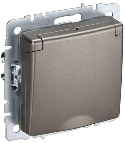 BRITE Розетка 1-местная с заземлением с защитными шторками и крышкой 16А IP20 РСбш10-3-БрШ шампань IEK