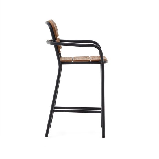 Полубарный стул Algueret из эвкалипта с натуральной отделкой и черного алюминия