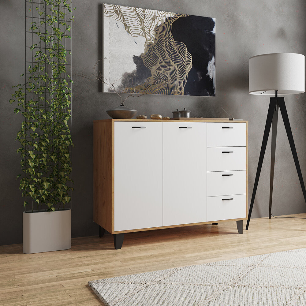 Комод Катрин-12, дуб крафт золотой/белый