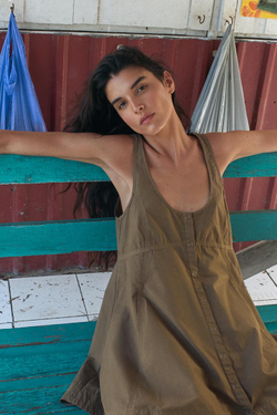 ZARA МИНИ-ПЛАТЬЕ ИЗ ВЫСТИРАННОГО ПОПЛИНА, ТЕМНЫЙ ХАКИ