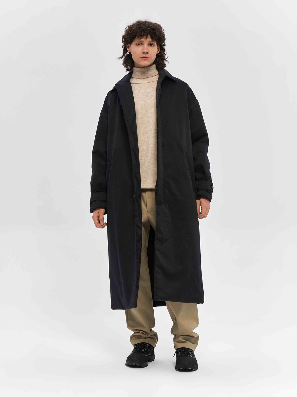 Плащ FOS Длинный Утепленный Мужской черный