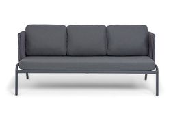 "Ронда" диван 3-местный плетеный из роупа, каркас алюминий темно-серый (RAL7024) муар, роуп серый 40 мм tex, ткань темно-серая 027