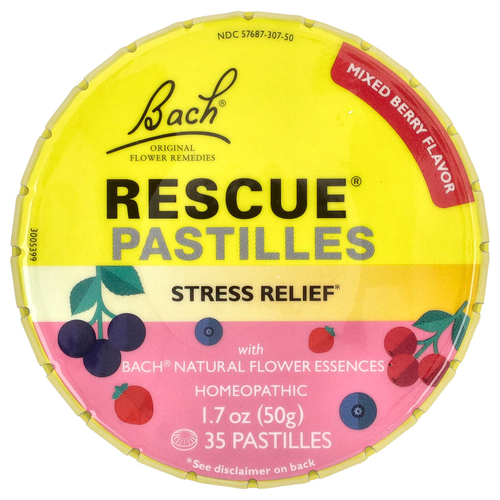 Bach, Rescue® Pastilles, для снятия стресса, ягодное ассорти, 35 пастилок, 50 г (1,7 унции)
