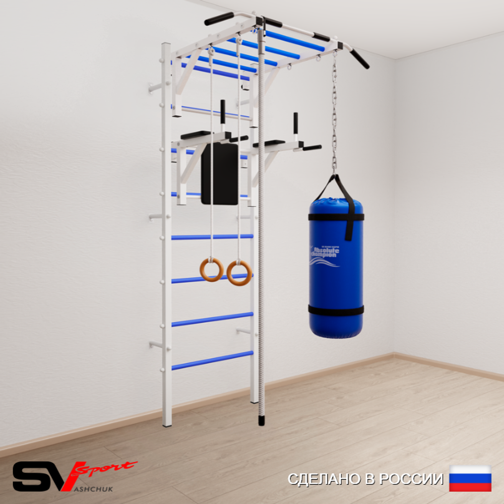 Шведская стенка Sv Sport усиленная 6441 (Турник рукоход/Брусья/Канат/Кольца/Цепь/Мешок 15кг)