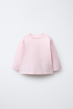 ZARA ОДНОТОННАЯ ФУТБОЛКА С ДЛИННЫМИ РУКАВАМИ, РОЗОВЫЙ