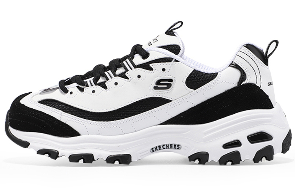 Skechers D'LITES 1.0 two-layer suede fabric synthetic leather panda shock absorption non-slip low-top daddy shoes women's black and white