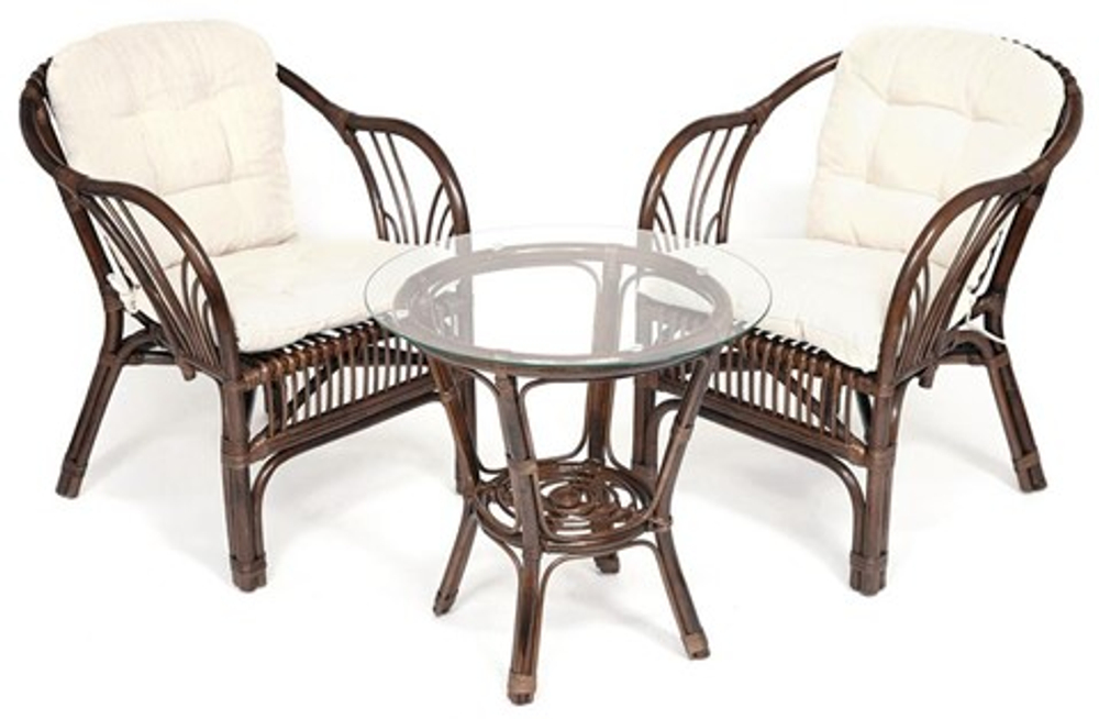Комплект кофейный NEW BOGOTA (2 кресла + стол) walnut (грецкий орех) с подушками, арт.13343