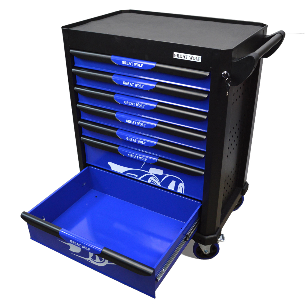 Инструментальная тележка GW-7ST Blue (Great Wolf ) 7 ящиков, увеличенные колеса с тормозом, ЦЗ