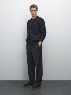 Massimo Dutti Вязаный кардиган из хлопка на пуговицах, темно-синий