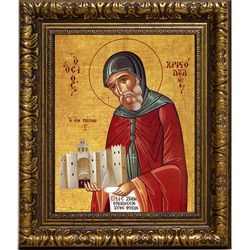 Христодул Патмосский, преподобный чудотворец. Икона на холсте.