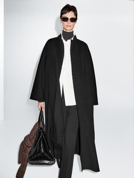 Massimo Dutti Длинное пальто с воротником-стойкой, черный