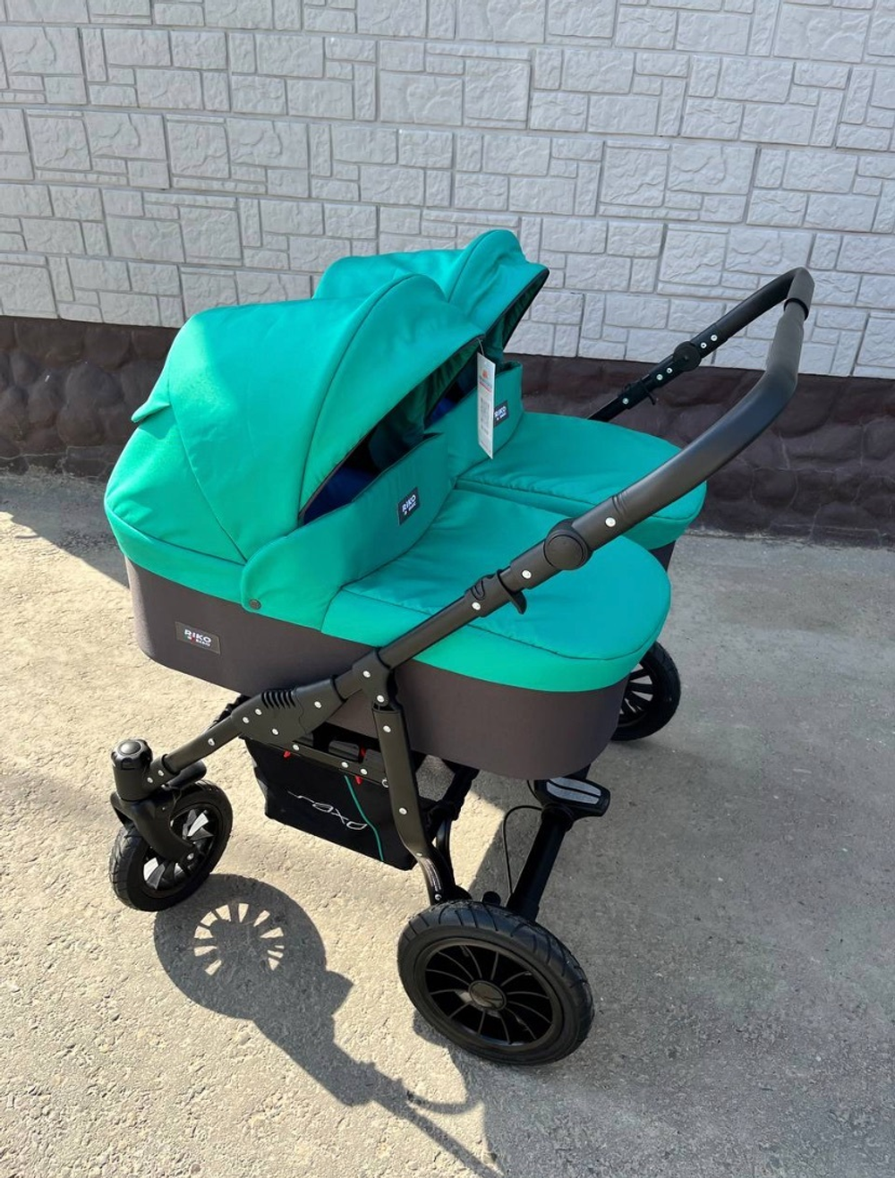 Коляска для близнецов SAXO  (RIKO BASIC) 01 бирюзовый-чёрный