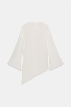 ZARA АСИММЕТРИЧНЫЙ АТЛАСНЫЙ ТОП ZW COLLECTION, ЖЕЛТОВАТО-БЕЛЫЙ