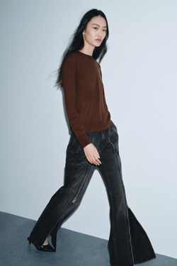 ZARA СВИТЕР ИЗ 100% ЭКСТРАМЯГКОЙ ШЕРСТИ, КОРИЧНЕВЫЙ