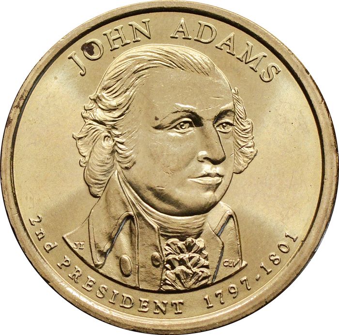 1 доллар (dollar) 2007 P США «Президент США - Джон Адамс (1797-1801)», точки, не правильное хранение
