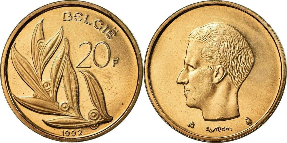 Бельгия 20 франков, 1980-1993 Надпись на голландском - BELGI аUNC