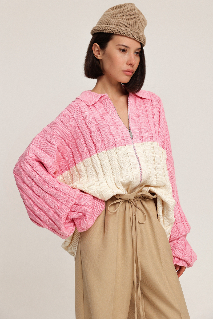 Кардиган на молнии с косами