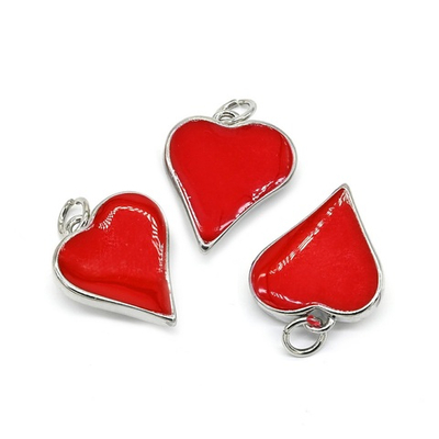 5362-р Подвеска "Сердце асимметричное" с эмалью 16*14мм, красный, родий