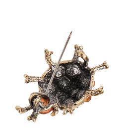 AM-1633 Брошь «Божья коровка на счастье» (латунь, янтарь)