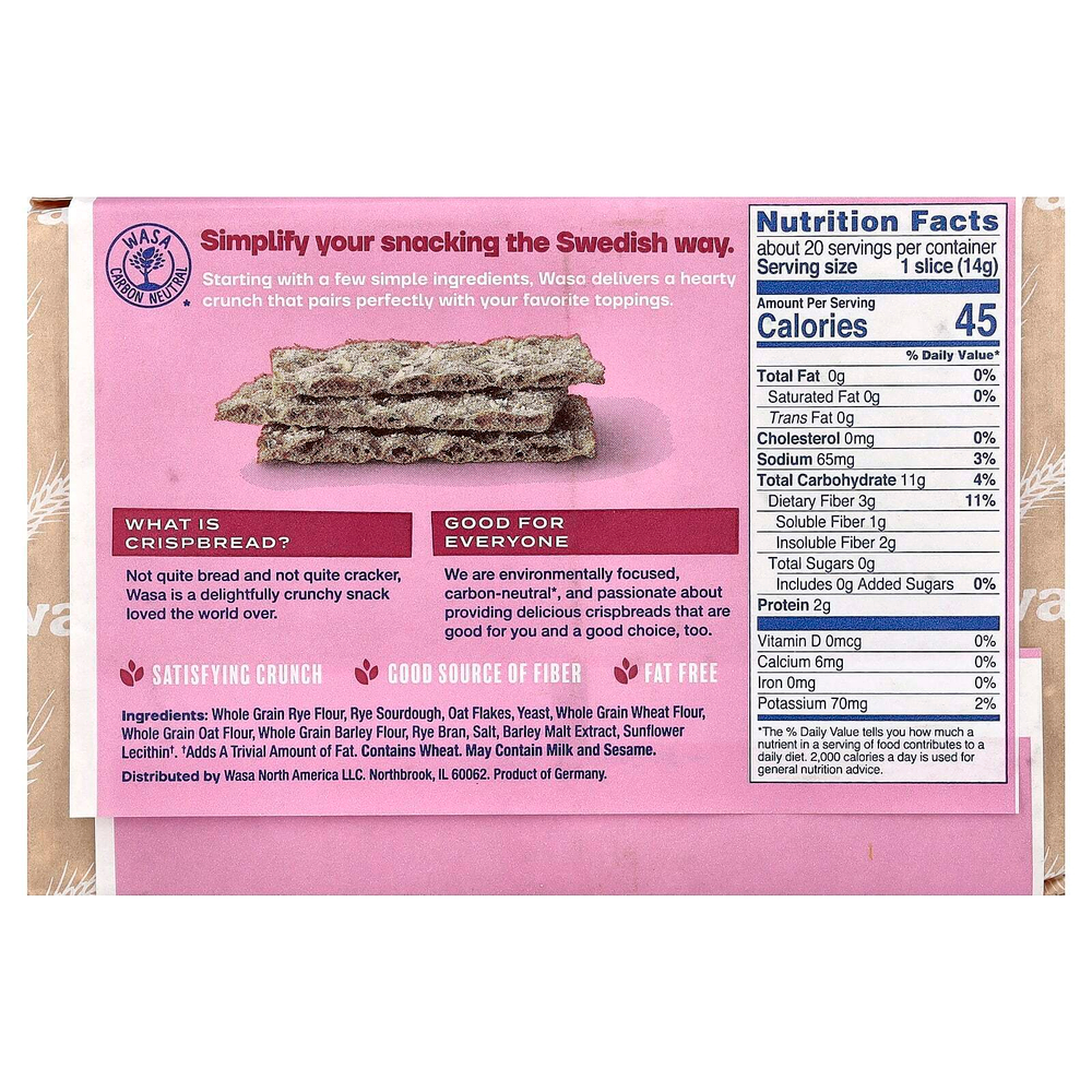 Wasa Flatbread, Цельнозерновые хрустящие хлебцы, из нескольких злаков, 275 г (9,7 унции)