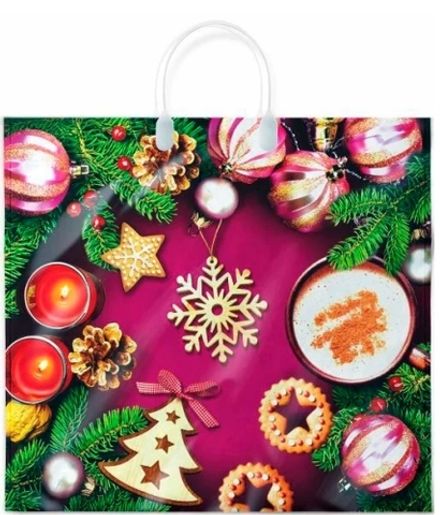 Новогодние пакеты "Печенье" 37х34+6см 80мкм (10/100мкм)