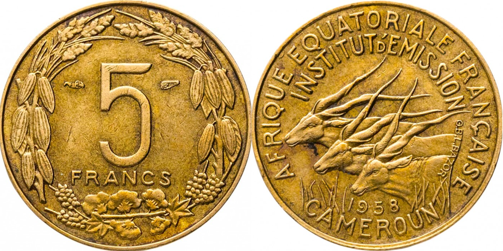 Французская Экваториальная Африка 5 франков, 1958 Антилопа VF