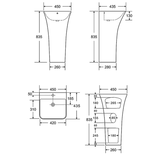 Раковина напольная AZARIO FRETTA SQUARE 450х435х835 отдельностоящая, прямоугольная (AZ-315)
