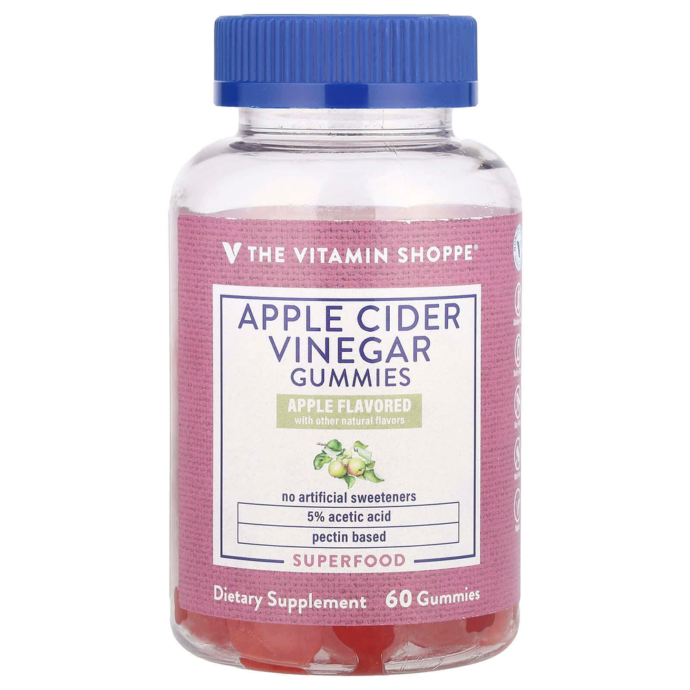 The Vitamin Shoppe, Жевательные мармеладки с яблочным уксусом, яблоко, 60 шт.
