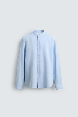 ZARА РУБАШКА RELAXED FIT ИЗ ЛЬНА И ХЛОПКА, НЕБЕСНО-ГОЛУБОЙ